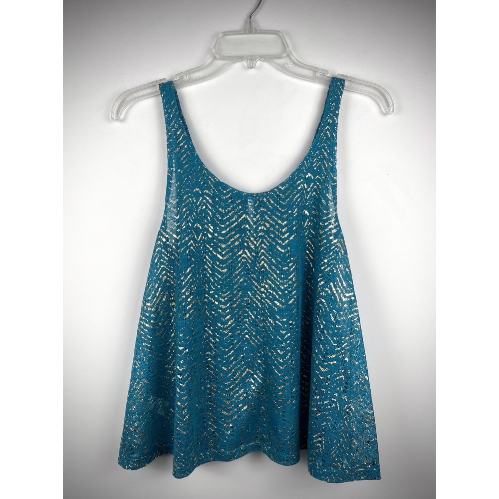 Y2K McBling Turquoise Gold Metallic Crochet Tank Top Boho Festival Beach - Picture 8 of 8